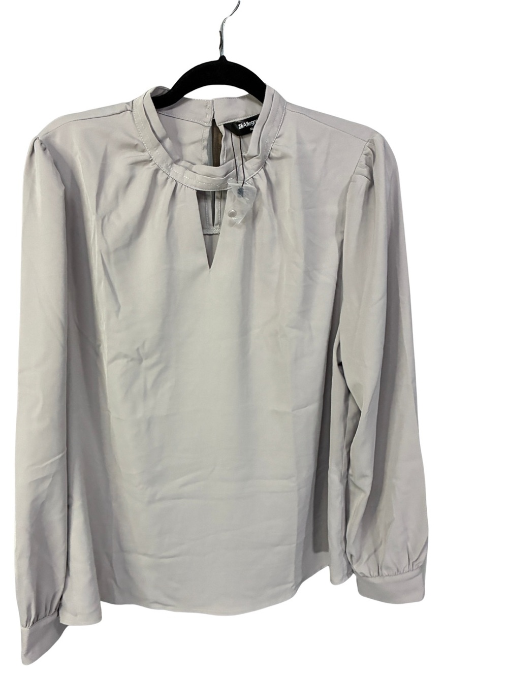 Allegra K Light Gray Long-Sleeve Keyhole Neck Blouse
